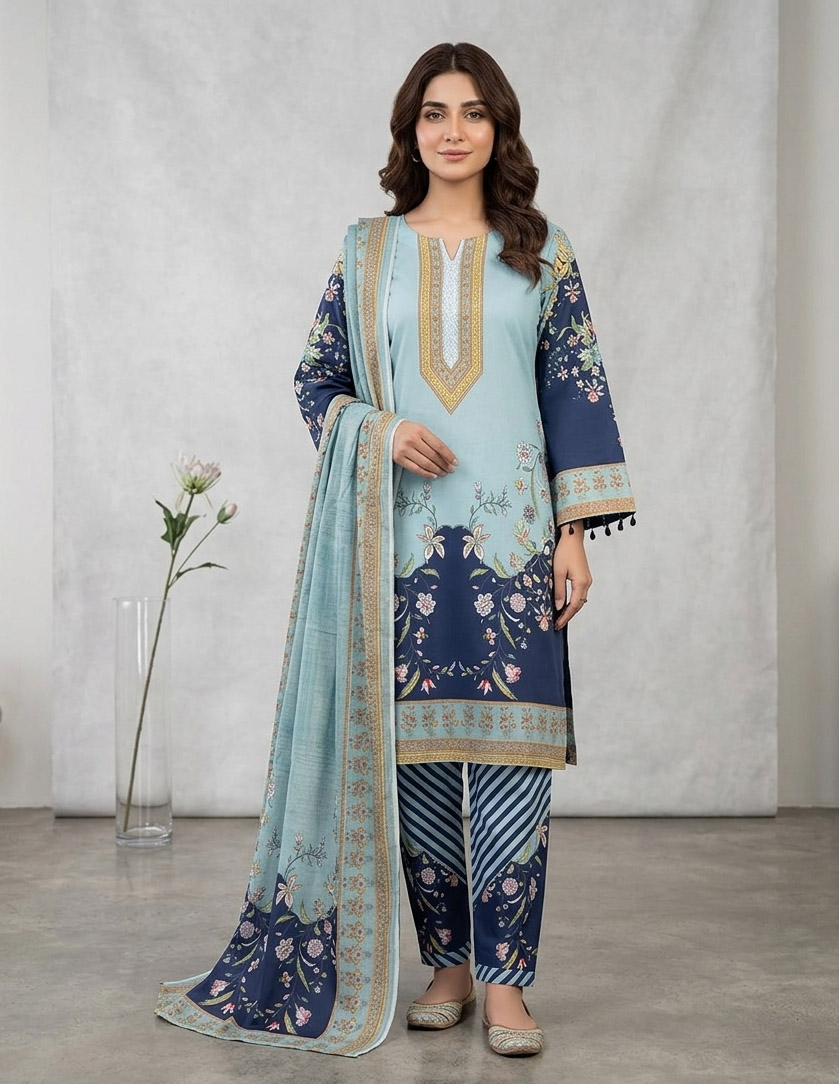 Printed China Magnet Fabric Three Piece Suit with Vibrant Floral designs and Digital Prints