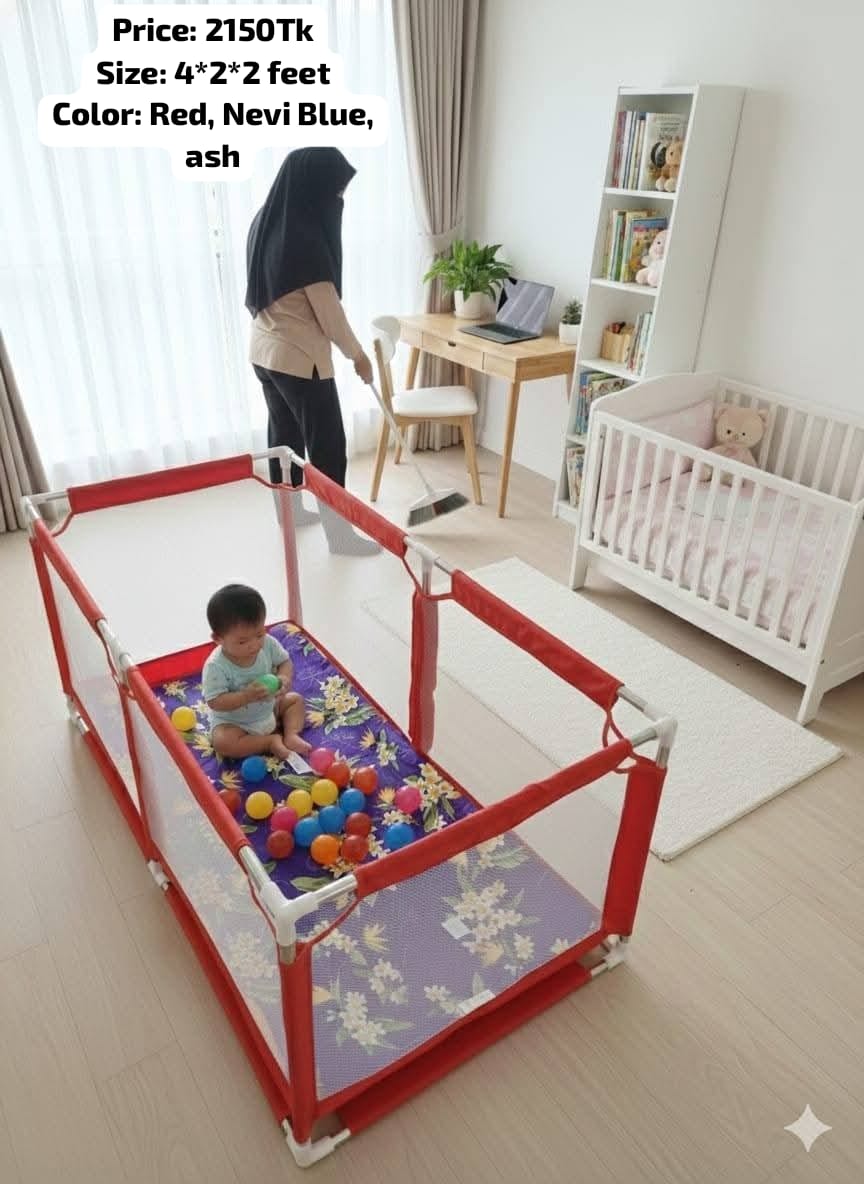 Baby Playpen 4×4 Feet with 50 Balls &amp; Waterproof Foam Mat