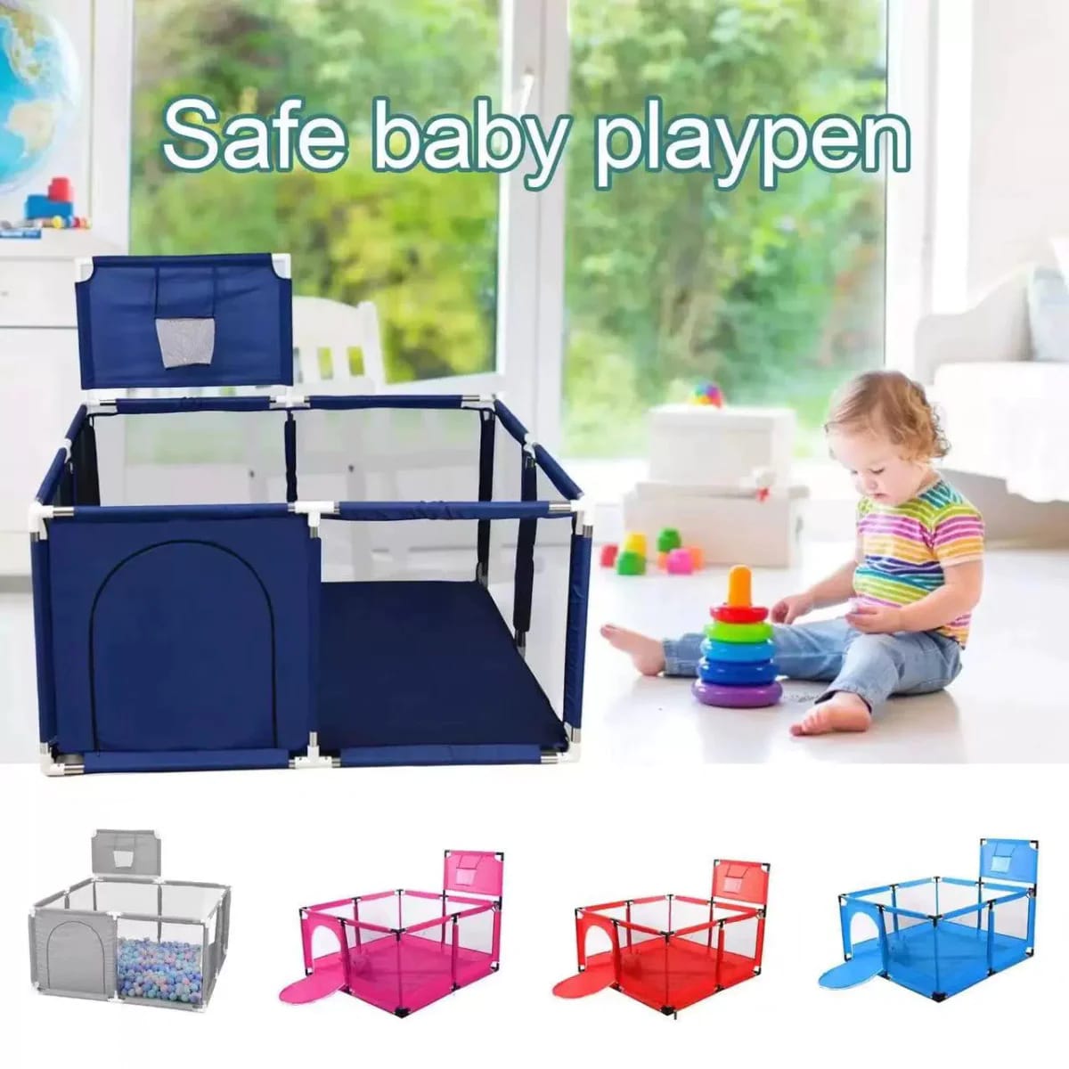 4×4 Feet basket Baby Playpen with 50 Balls &amp; Waterproof Foam Mat